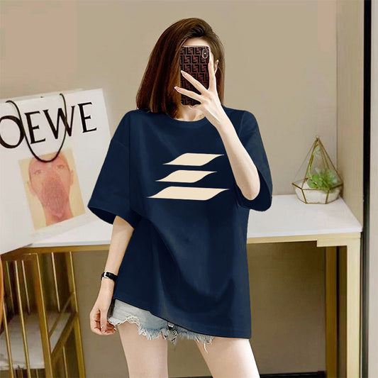 Cotton Short SleeveTT-shirt Women's Summer Korean Style Printed Mid-Length T-shirt Top Women's Fashion